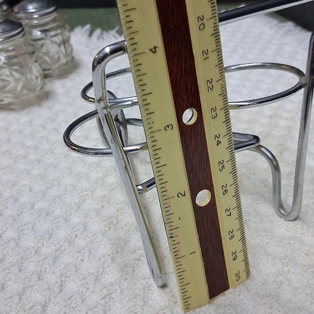 Vintage Anchor Hocking glass and‎ metal wheelbarrow condiment set